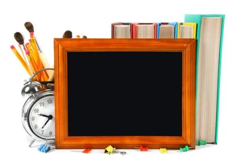 Framework and school tools. On white background. Stock Photos
