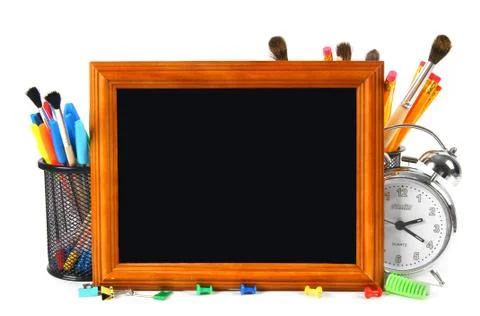 Framework and school tools. On white background. Foto stock