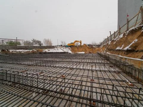 Framework for the concrete foundation of new building Fotos de archivo