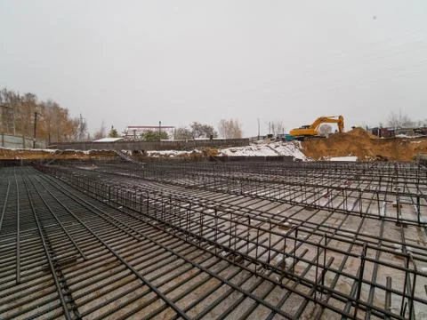 Framework for the concrete foundation of new building Fotos de archivo