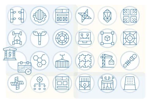 Framework Detail Enhanced Vector Set with 24 128x128 Thin Line Icons Stock Illustration