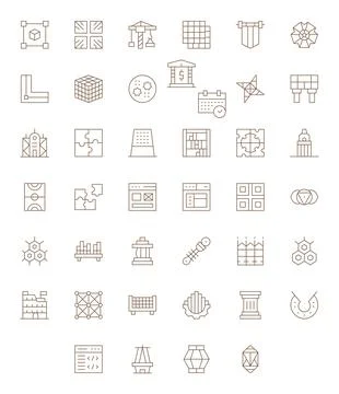 Framework High Resolution Vector Icon Pack with 40 Thin Line Editable Element Stock Illustration