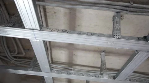 Framework made of metal profile Knauf for floating ceiling. Stock Footage 45230574