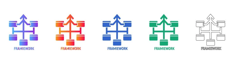 Framework Structure Diagram Icon Set for Development Illustrazione stock