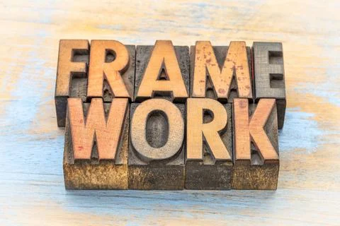 Framework word abstract in wood type framework word abstract in vintage le... Stock Photos