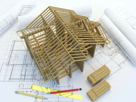 Framing of new home construction Stock Illustration