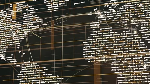 Framing shift causing map visualization showing Atlantic links on display in dim Stock Footage 337141177
