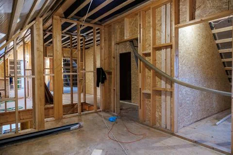 Framing Stage of Residential Attic Conversion with Rough Ins Stock Photos