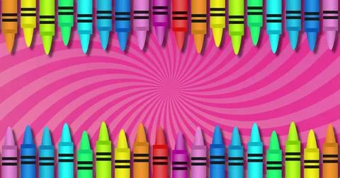 Framing two rows of black-ringed crayons with tips on poster, leaving empty Stock Illustration