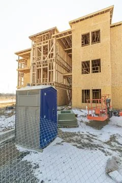 Framing Work On New Apartment Complex Construction Vertical Stock Photos