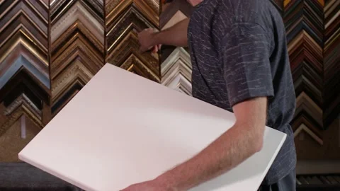 Framing Workshop. Making baguette handmade picture frame at studio Stock Footage 170749652