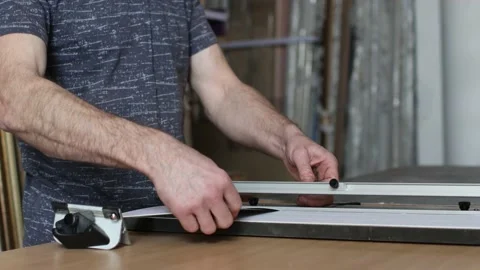 Framing Workshop. Making baguette handmade picture frame at studio Stock Footage 170749706