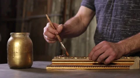 Framing Workshop. Making baguette handmade picture frame at studio Stock Footage 204029395