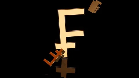 Franc Simbol Falling On Reflective Surface Stock Footage 125702362