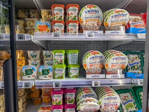 France, 11 September 2024 : Selection of Various Cheese and Dairy Products in Stock Photos