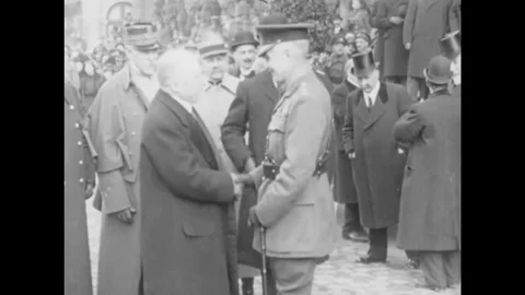 FRANCE - 1910s - Commanders shake hands and a map of France is shown. Stock Footage 327740284