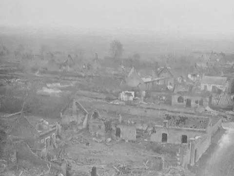 France - 1910s: High angle destroyed village Stock Footage 229823388