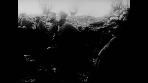 FRANCE - 1910s - Men prep in trenches and a map is shown. Stock Footage 327748013