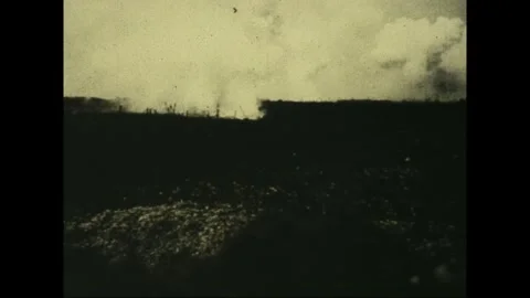 FRANCE - 1918: Spring Offensive - Heavy Gun Blast Lights Dark Horizon Stock Footage 343997694