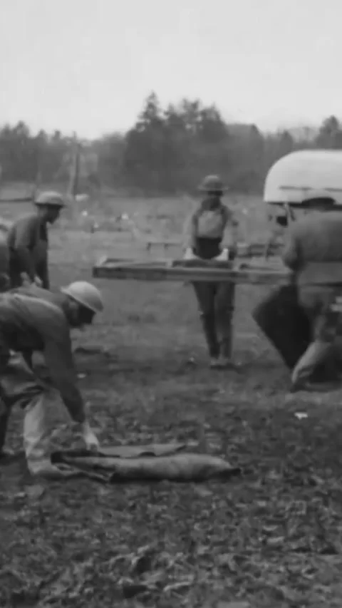 FRANCE - 1918 - US Army Engineers construct a pilot boat to take a cable across Stock Footage 342844775