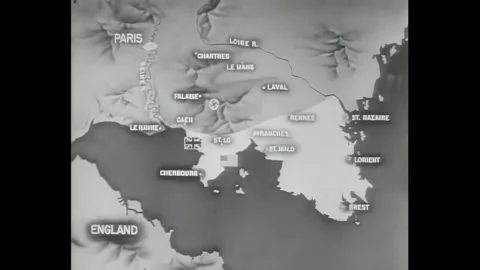 FRANCE - 1944 - Animated map shows United States forces capturing Brittany from Stock Footage 340658244