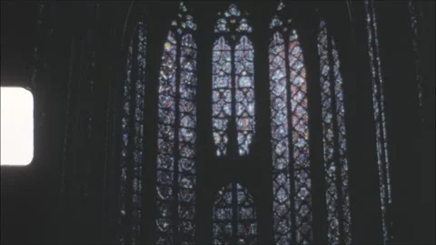France 1970s, interior view of stained glass in Sainte-Chapelle Paris Stock Footage 314327673