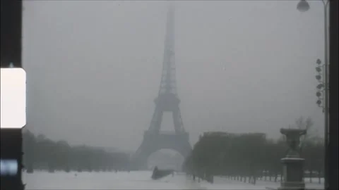 France 1970s, winter view of the Eiffel Tower in Paris Stock Footage 314323795