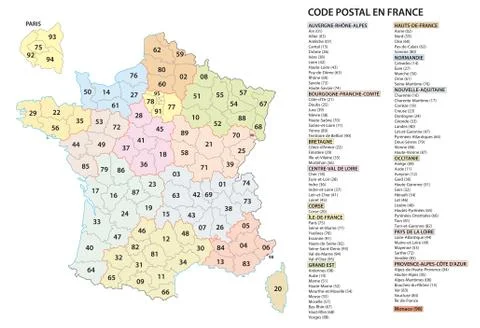 France 2 digit postcodes postal codes vector map Illustrazione stock