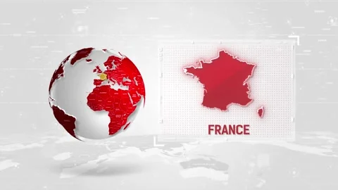 France 4K Tech Map Beside Globe On White Background. Stock Footage 340465759