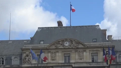 France and eu flags on top of a building, paris, france Stock Footage 100196837
