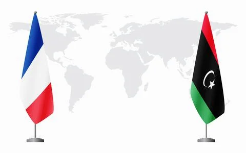 France and Libya flags for official meeting Stockillustratie