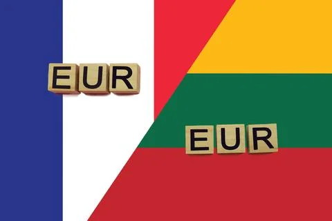 France and Lithuania currencies codes on national flags background 스톡 일러스트