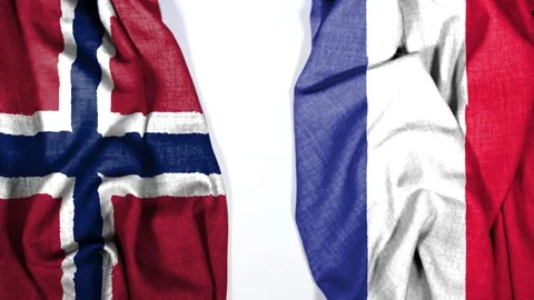 France and Norway flags overlapping, close-up fabric texture Stock Footage 336788817