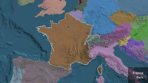 France border shape overlay. Outlined. Administrative. Labels Stock-Illustration