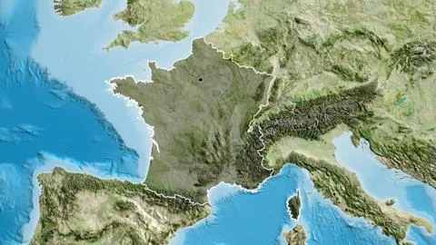 France border shape overlay. Outlined. Satellite. Stock-Illustration