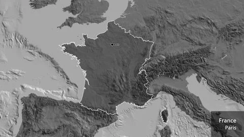 France border shape overlay. Outlined. Bilevel. Labels 库存插图