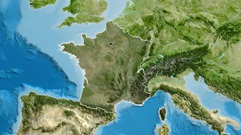 France border shape overlay. Outlined. Satellite. Stock-Illustration
