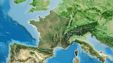 France border shape overlay. Outlined. Satellite. Stock-Illustration