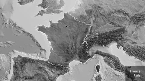 France border shape overlay. Outlined. Grayscale. Labels 스톡 일러스트