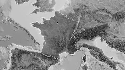 France border shape overlay. Outlined. Grayscale. 库存插图