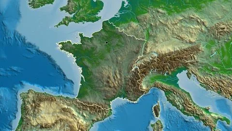 France border shape overlay. Outlined. Physical. Illustrazione stock