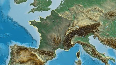 France border shape overlay. Outlined. Relief. Stock-Illustration