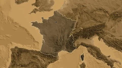 France border shape overlay. Outlined. Sepia elevation. Stock-Illustration