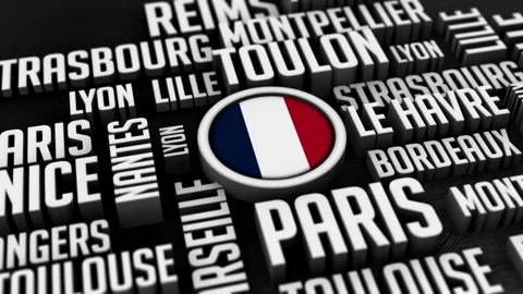 France Cities Word Cloud Collage in 3D Stock Footage 258959204