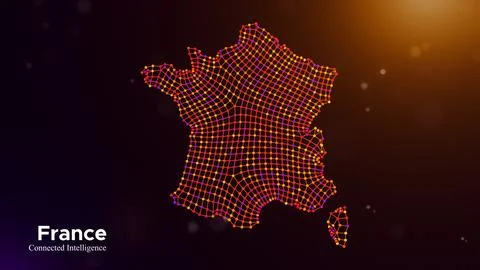 France Connected Intelligence Technology Network Map Concept Design Illustrazione stock
