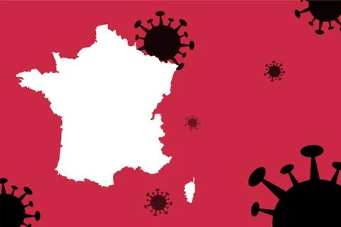 France corona virus update with  map on corona virus background,report new ca Stock Illustration