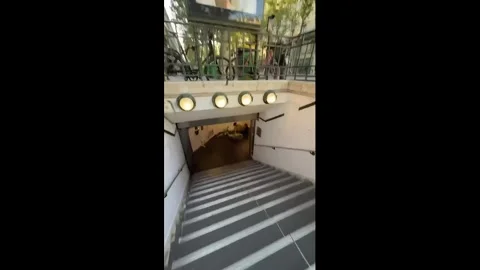 France: Costumed cyclists ride down subway stairs in Paris, France Stock-Footage 340379378