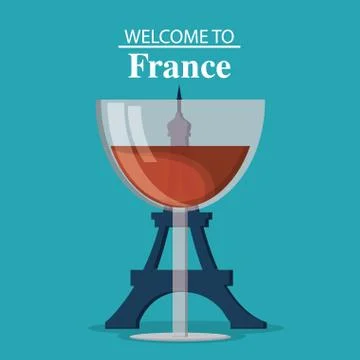 France design. eiffel tower and glass of wine. vector graphic Ilustração Stock