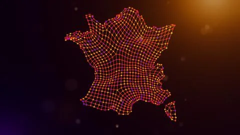 France Digital Network Map With Flowing Connected Data Mesh Stock Illustration