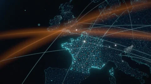 France Digital Network Map With Glowing Borders Seen From Low Earth Orbit Stock Footage 343402438